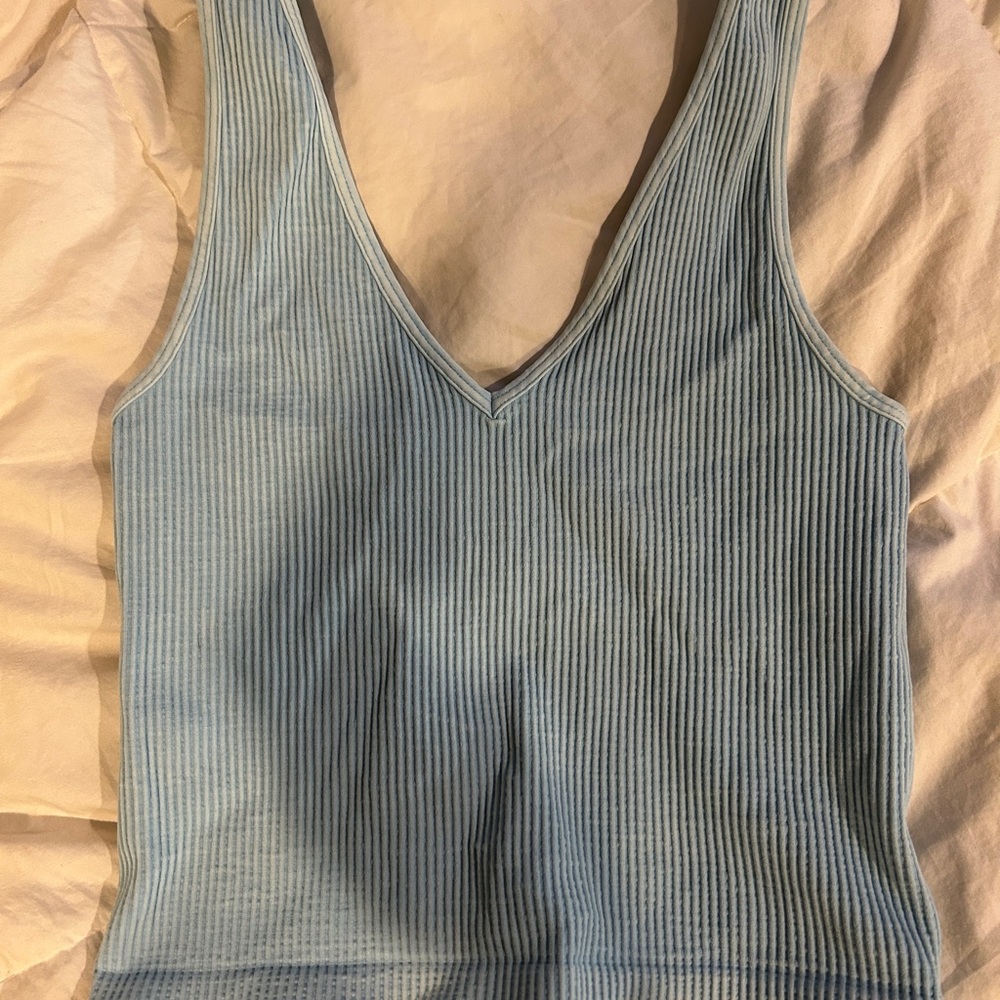 Blue Ribbed Women's Tank Top